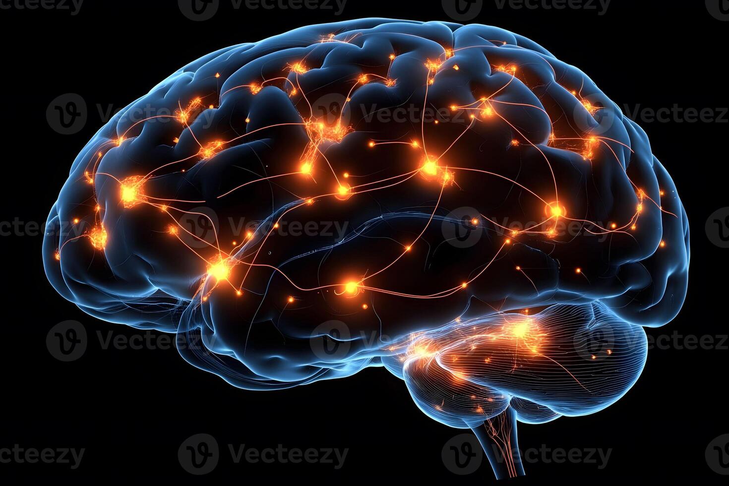 Neural Network Concept with Glowing Brain Connections for Educational and Scientific Purposes photo