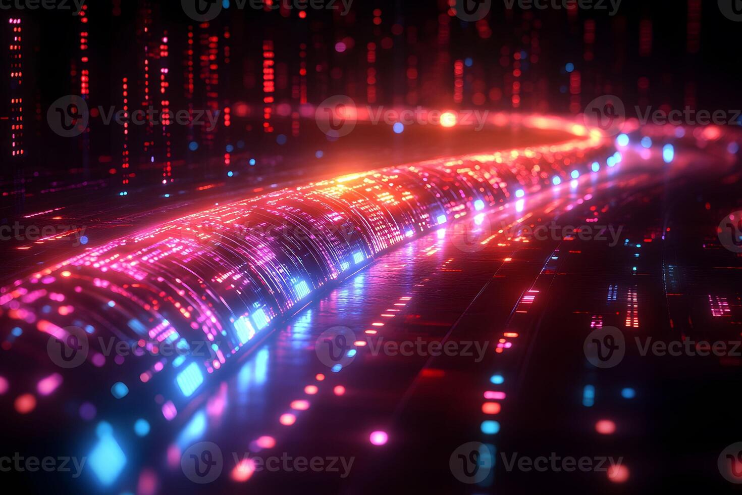 Futuristic Neon Light Pathway - Digital Technology and Data Transfer photo