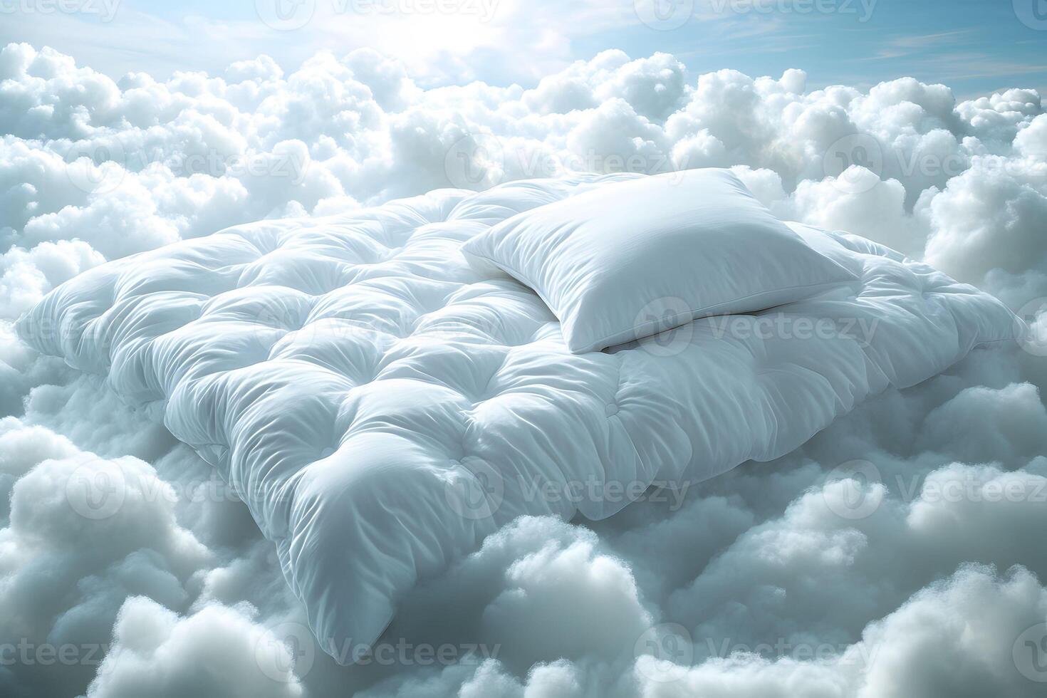 Dreamlike Cloud Bed Surreal Sleep Concept for Tranquil Escape and Fantasy Design photo