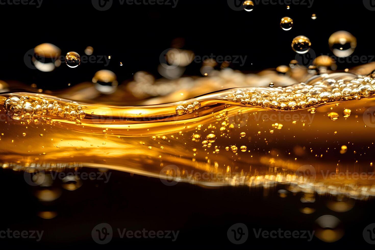 Golden Liquid Splash with Bubbles Versatile Beverage Texture for Design photo
