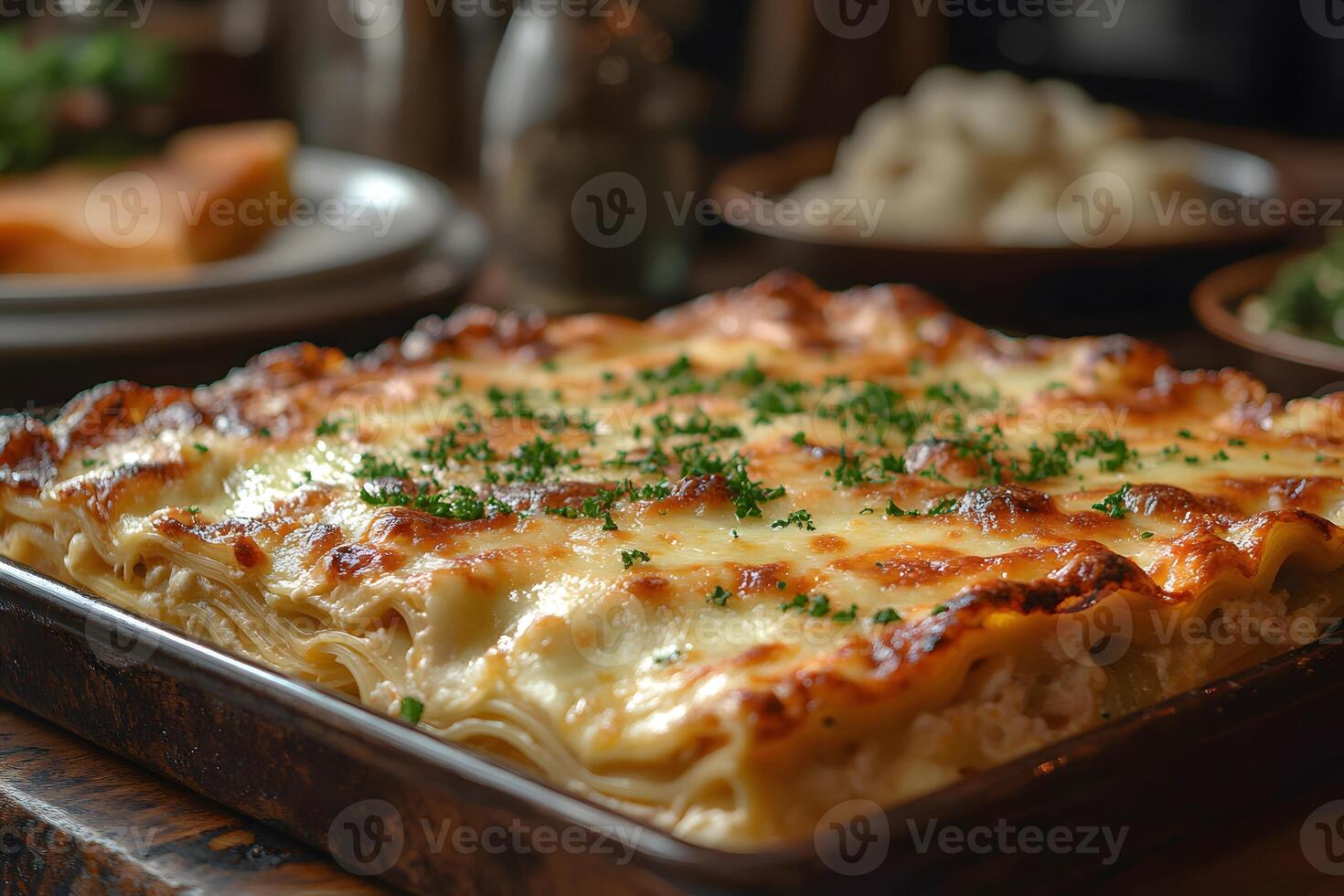 Gourmet Italian Lasagna with Herb Garnish - Perfect for Culinary Promotions photo