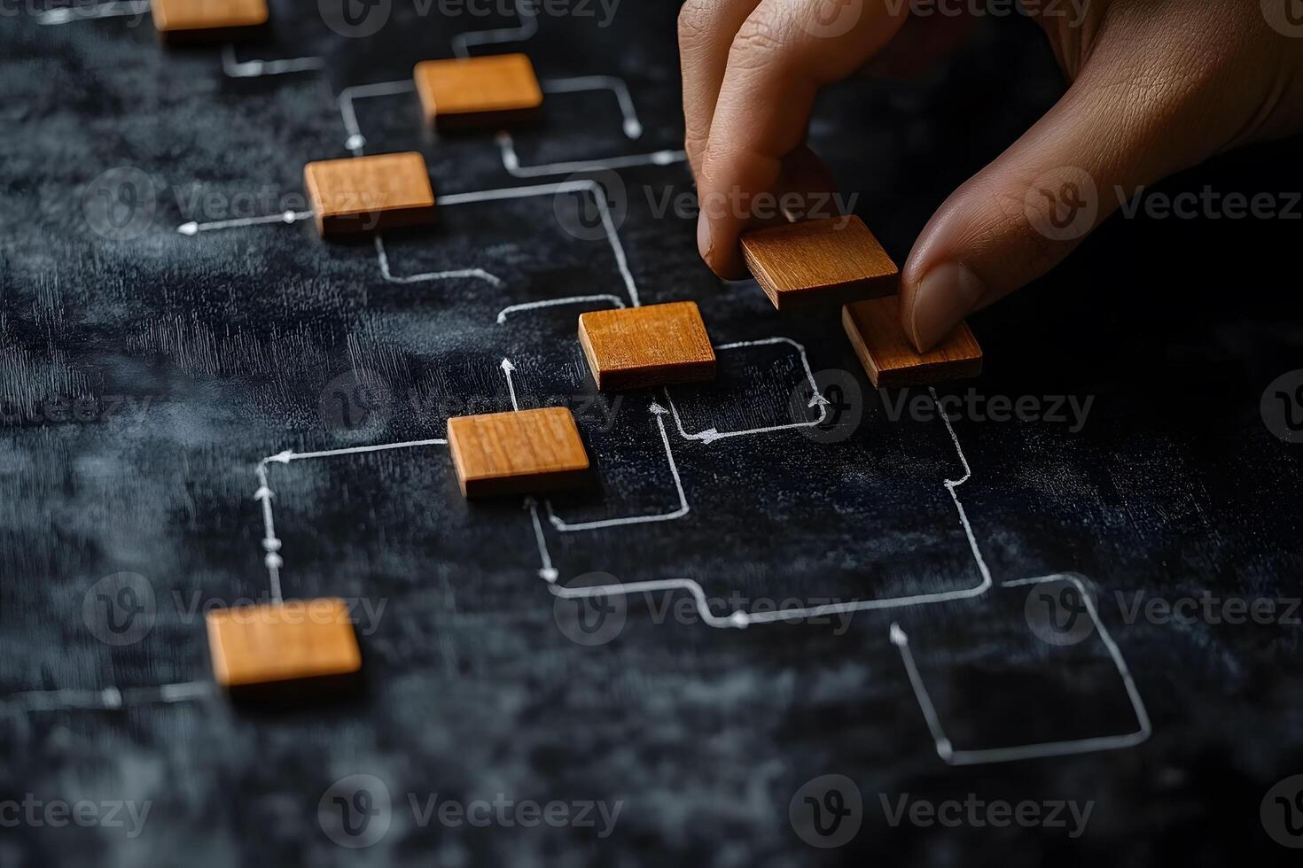 Strategic Planning Concept with Wooden Blocks and Flowchart for Business Design photo