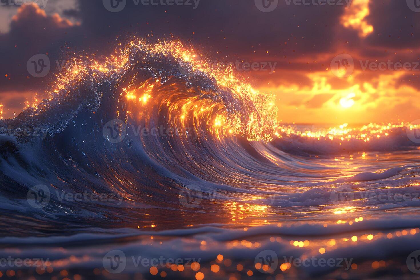Golden Sunset Ocean Wave Splash Nature's Power and Tranquility for Design and Print photo