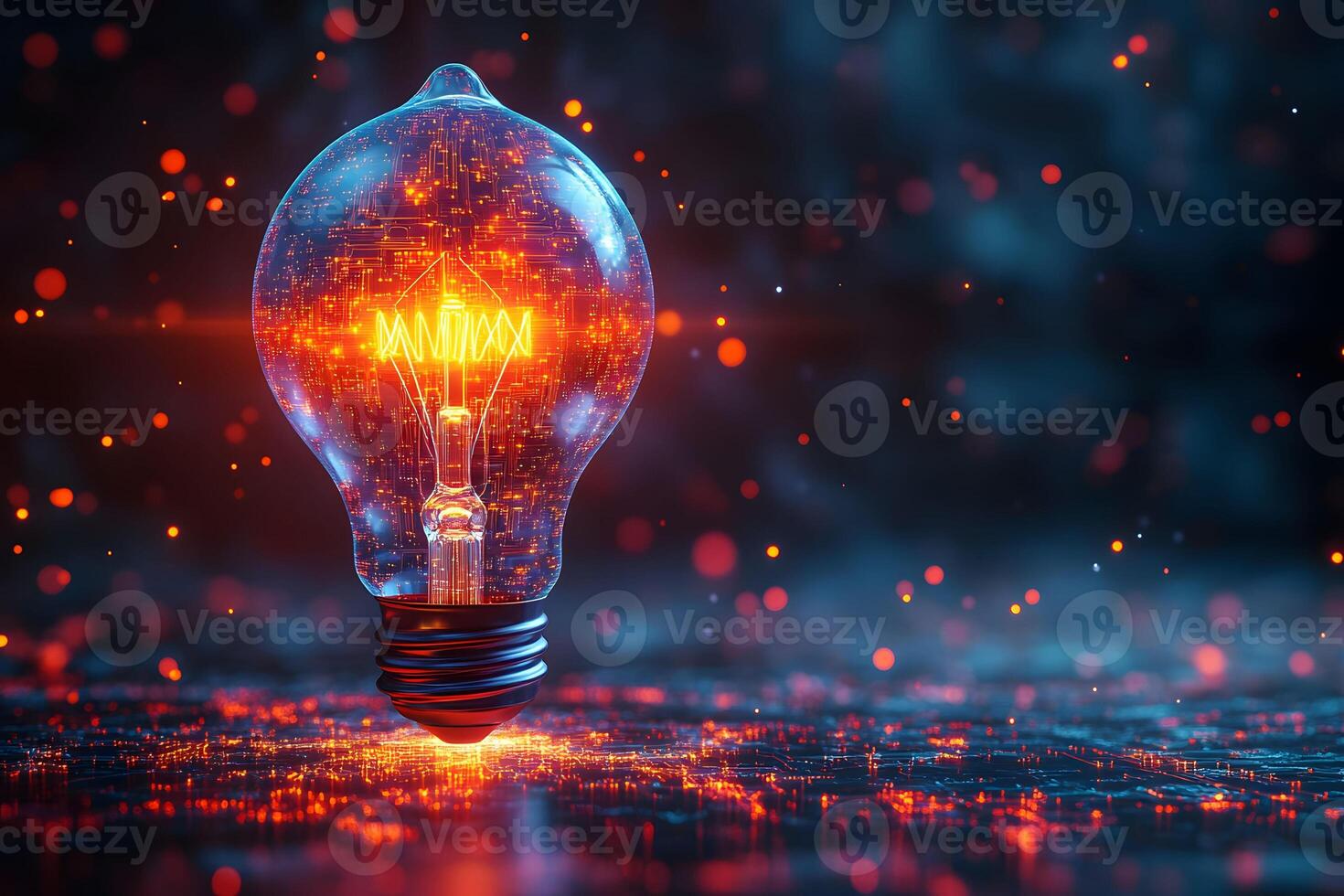 Innovative Technology Concept with Glowing Light Bulb and Digital Circuit Design photo