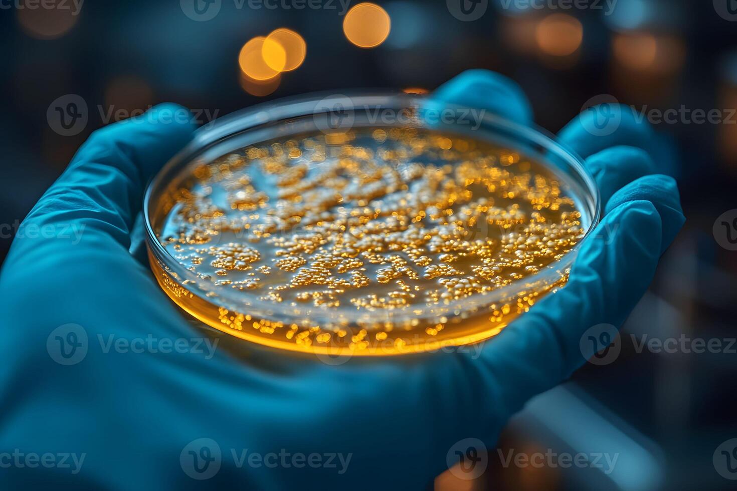 Microbiology Research Bacterial Growth in Petri Dish for Scientific Study photo
