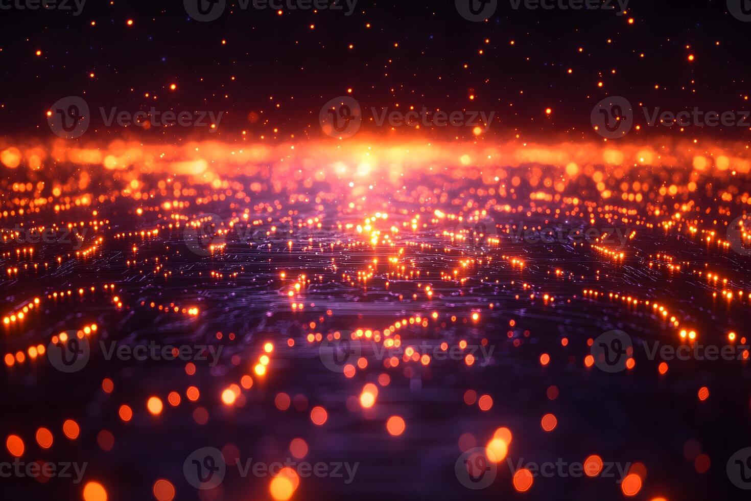 Futuristic Digital Landscape with Glowing Neon Lights and Cyber Patterns photo