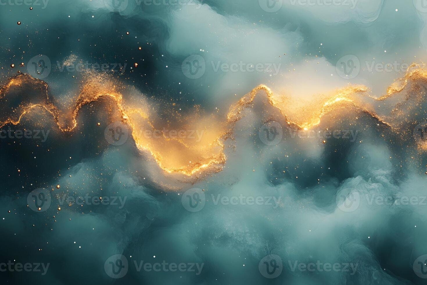 Luminous Abstract Wave of Golden Light and Blue Smoke for Digital Art photo