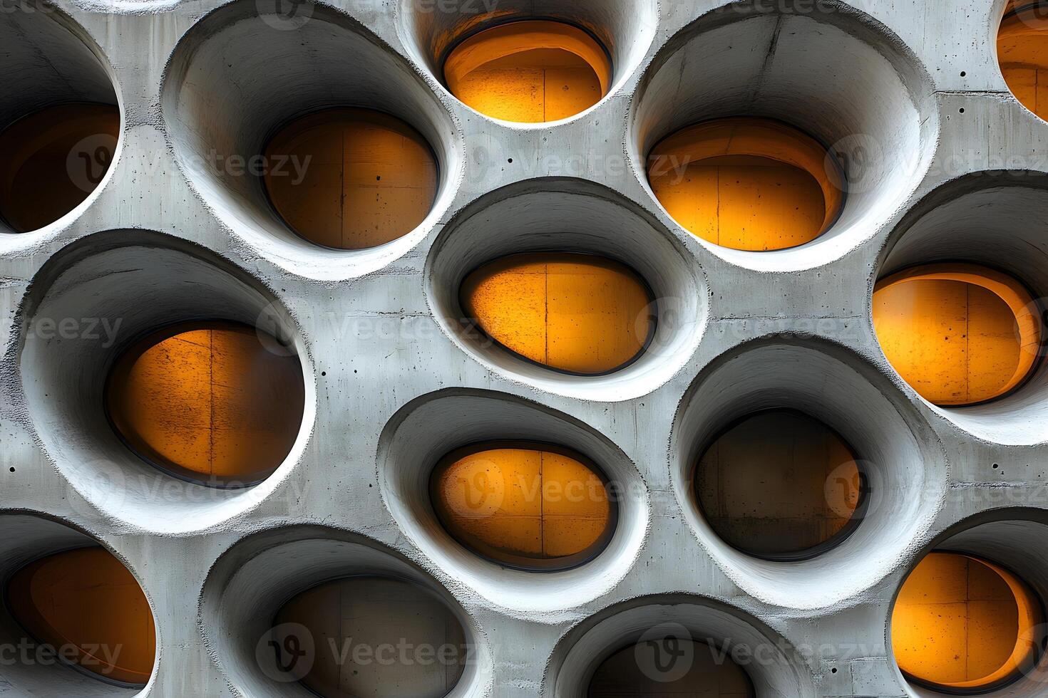 Modern Architectural Design Featuring Abstract Concrete and Illuminated Circular Patterns photo