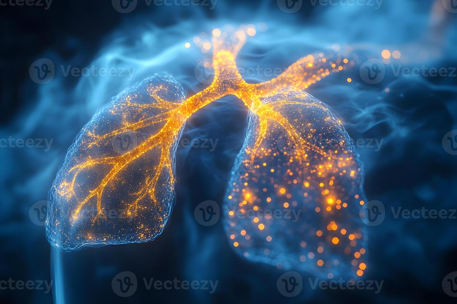 Digital Illustration of Glowing Lungs with Pulmonary Blood Flow Concept for Medical Visualization photo