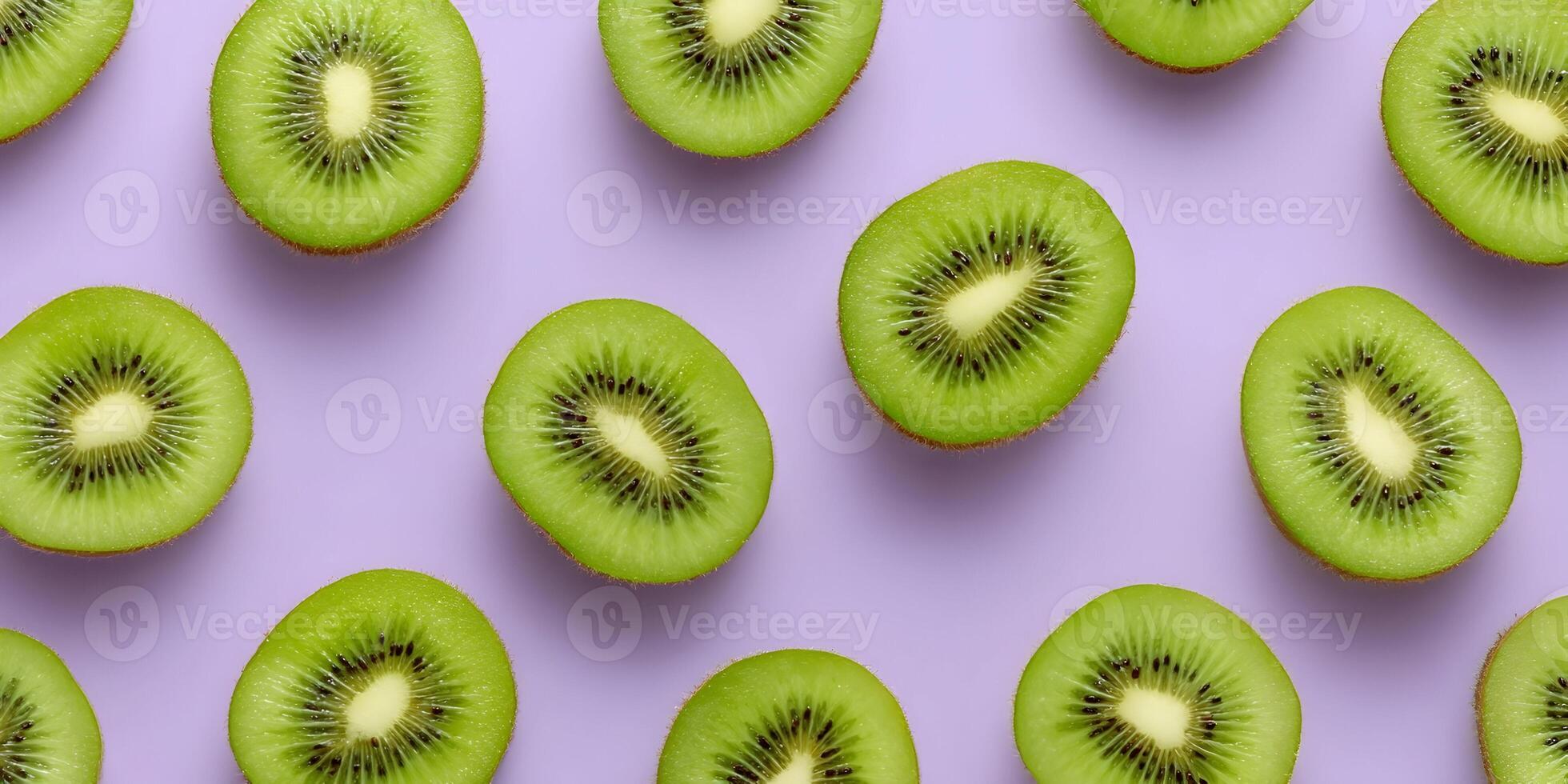 Flatlay Kiwi Fruit Slices Purple Background Food Pattern photo