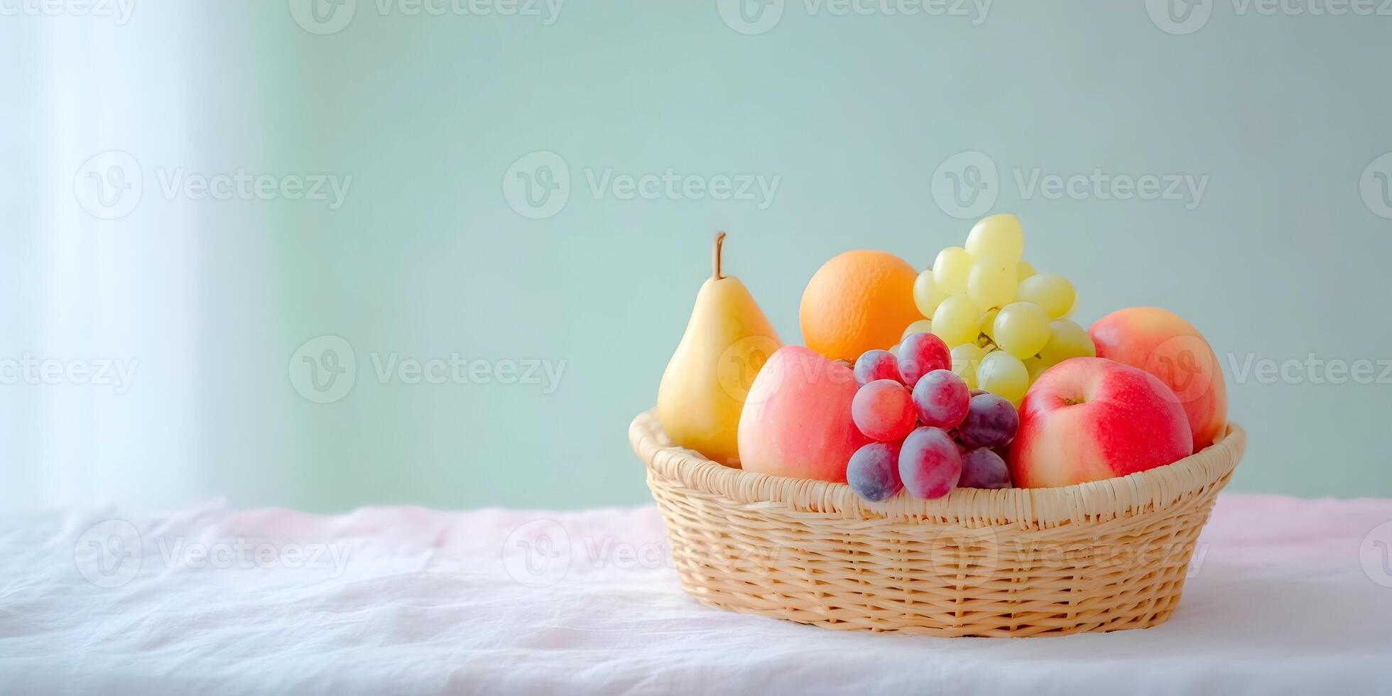 Fresh Fruit Basket Apples Pears Grapes Orange Healthy Food Still Life photo