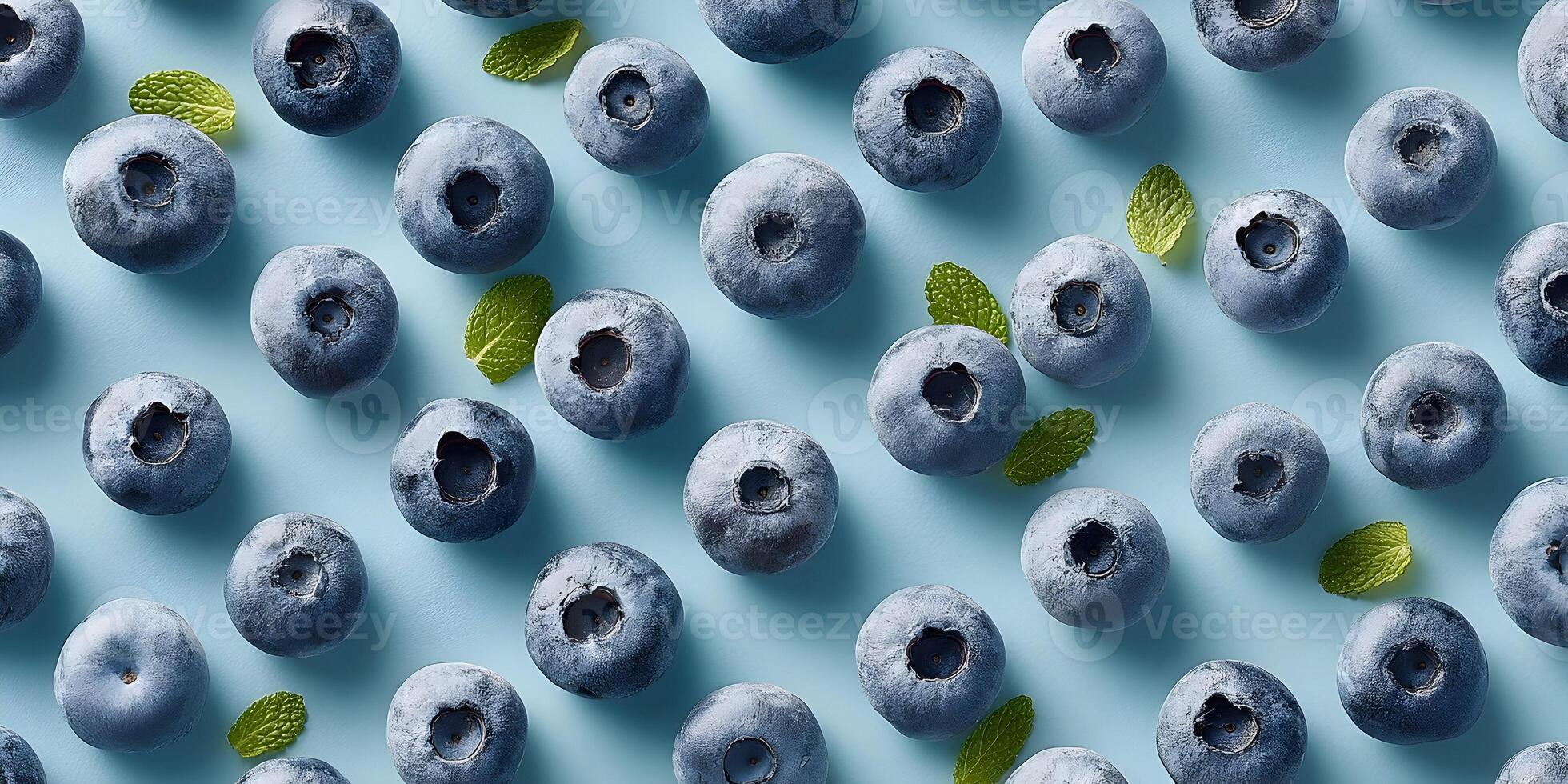 Blueberries Mint Leaves Pattern Flatlay Food Photography photo