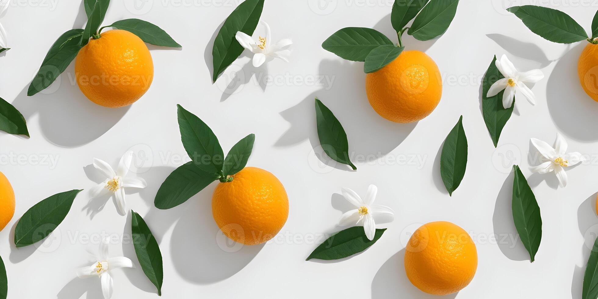 Oranges with Blossoms and Leaves Flatlay Pattern photo