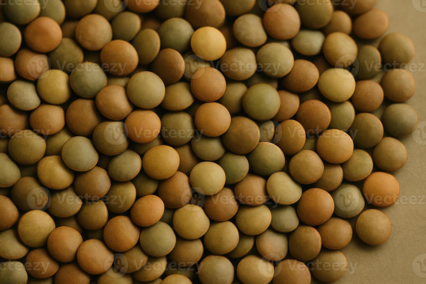 Close up overhead shot of organic lentils in diverse earthy tones and smooth texture photo