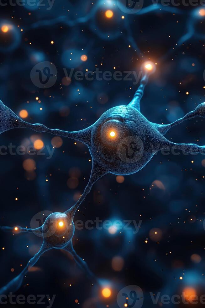 Neurons transmitting signals in the brain creating complex neural network photo