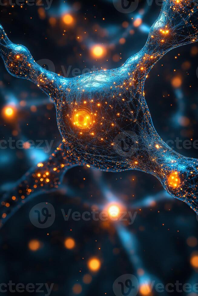 Neural network showing connections and synapses firing, growing and connecting photo