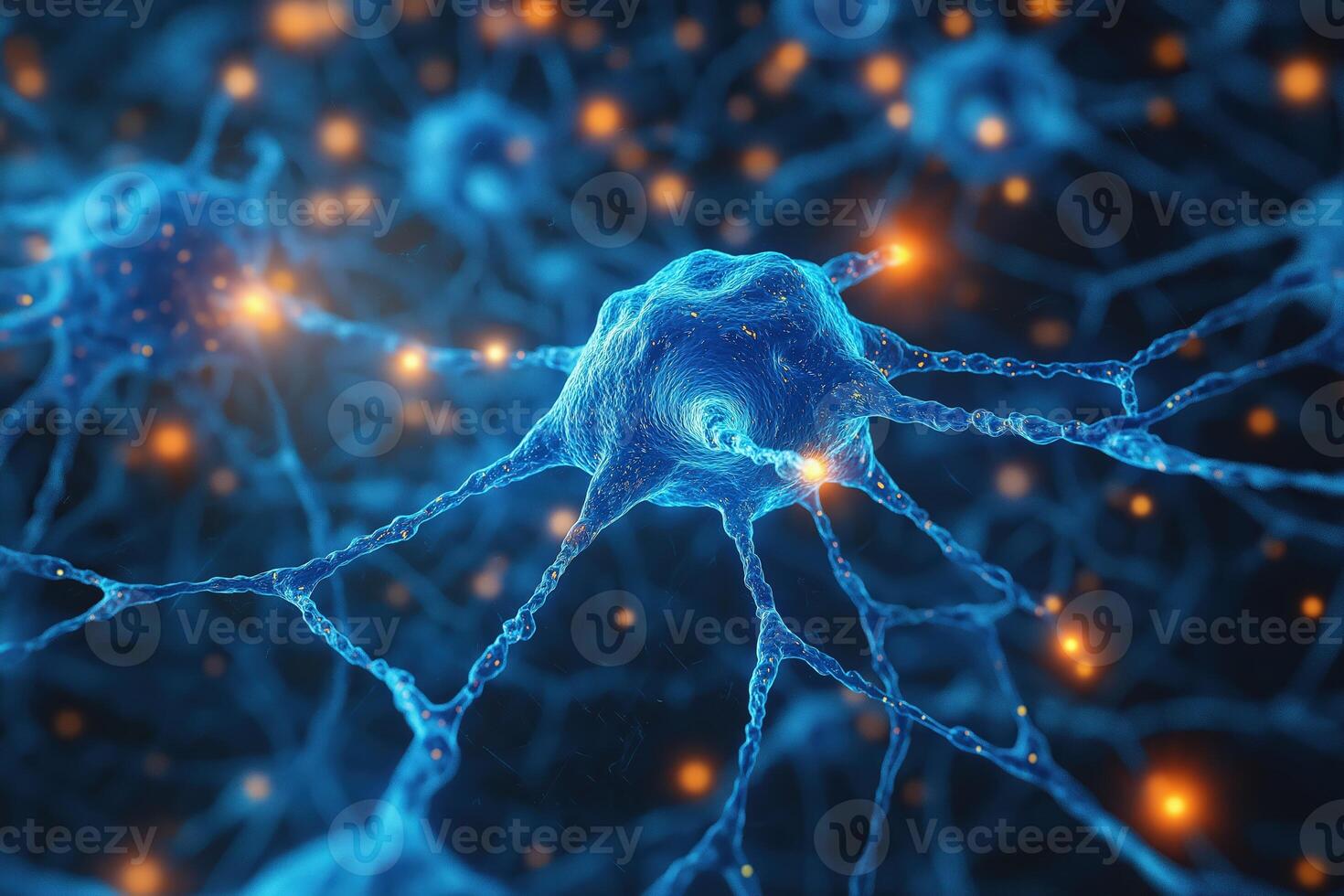 Neuron transmitting signals in brain, neural network generating ideas photo
