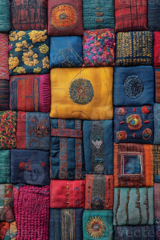 Colorful patchwork quilt representing diversity and growth photo