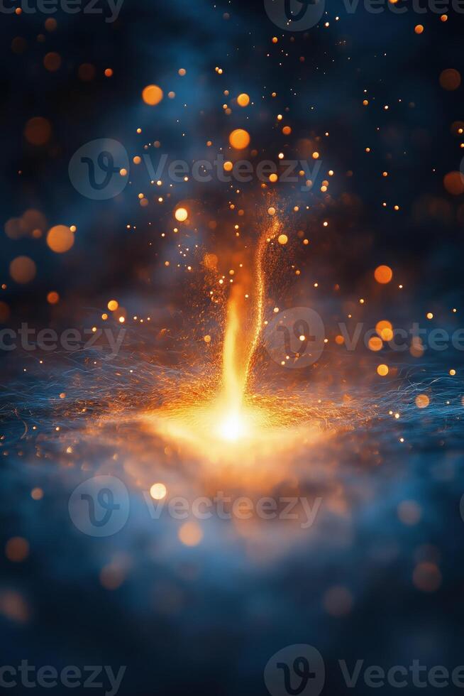 Golden energy erupting from dark matter, creating a magical and surreal scene photo