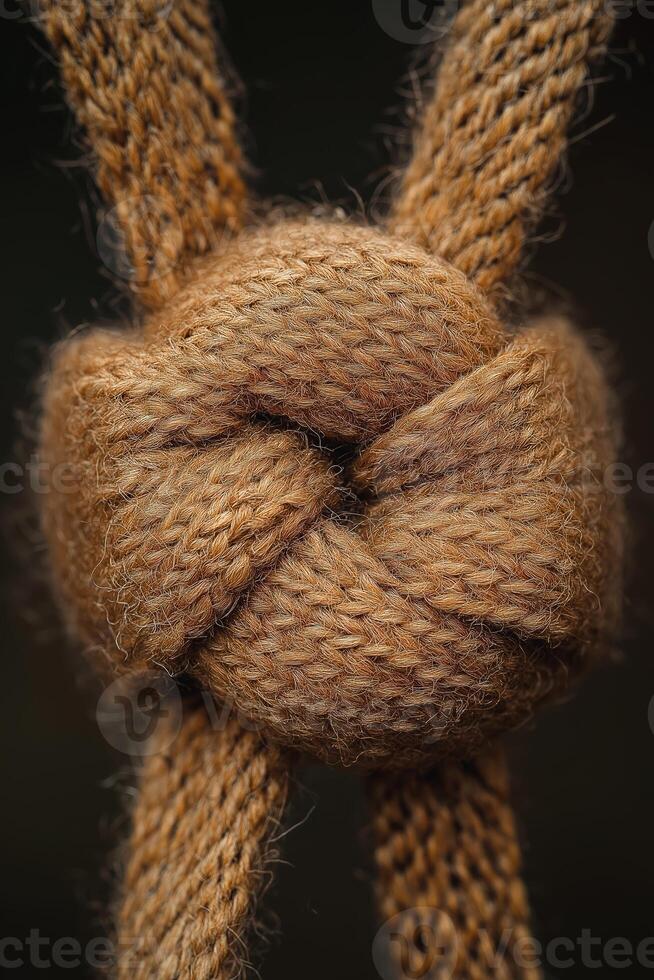 Tight knot connecting two pieces of rope symbolizing unity and strength photo