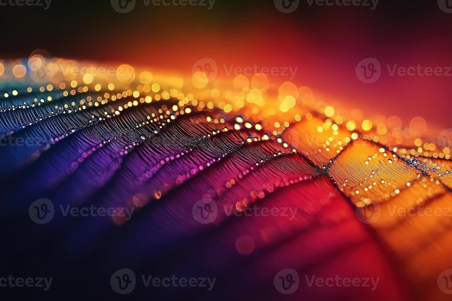 Iridescent Feather with Water Droplets Catching the Ligh photo