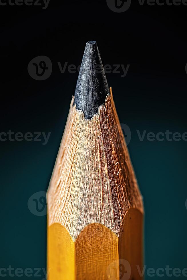 Sharpened pencil point showing graphite and wood grain photo