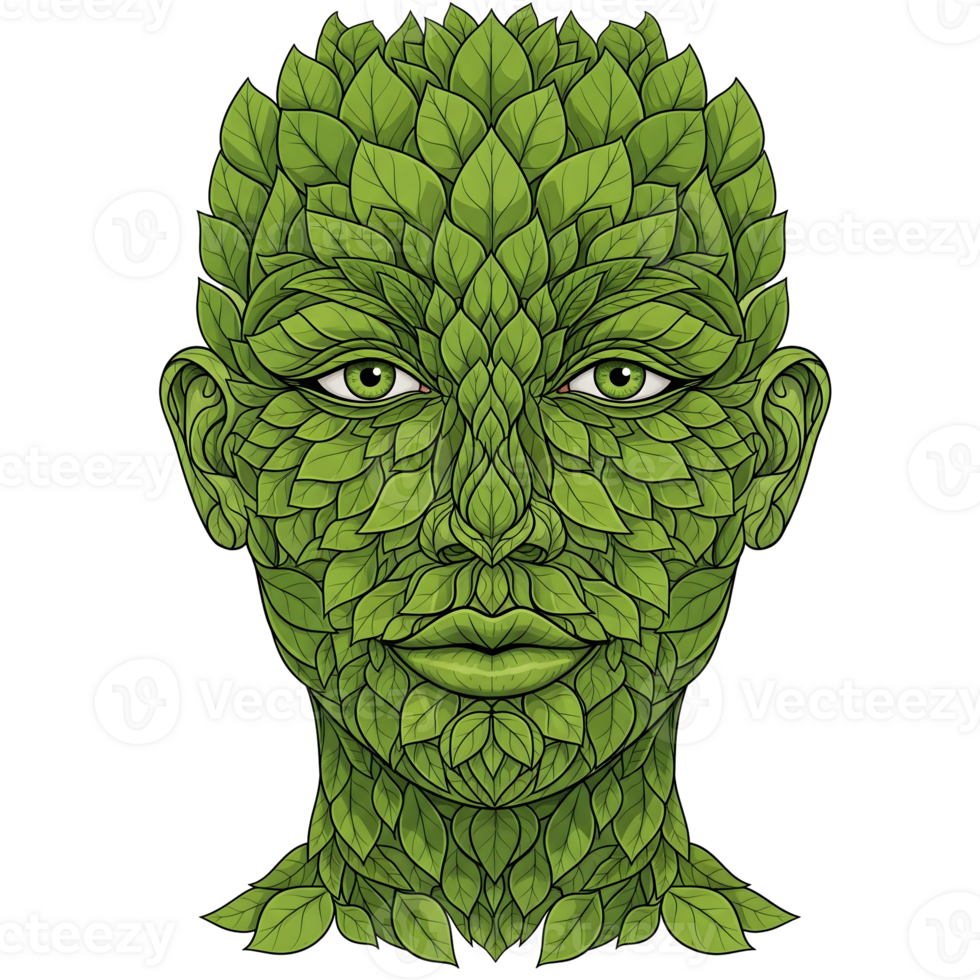 Human Face Composed of Green Leaves png