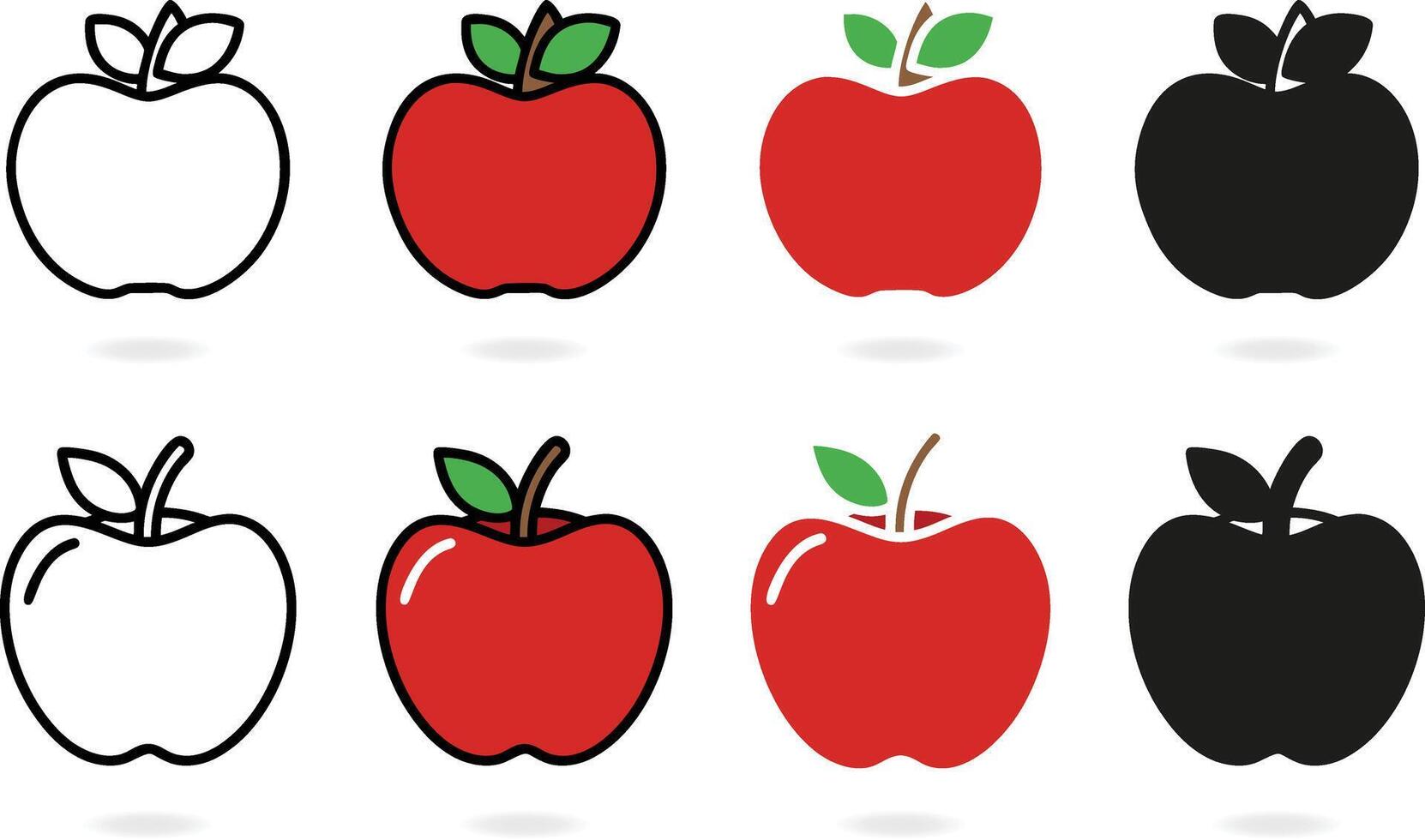 Minimal Apple Icon Set, Flat, Line Art, Solid and Outline Apple Illustrations vector