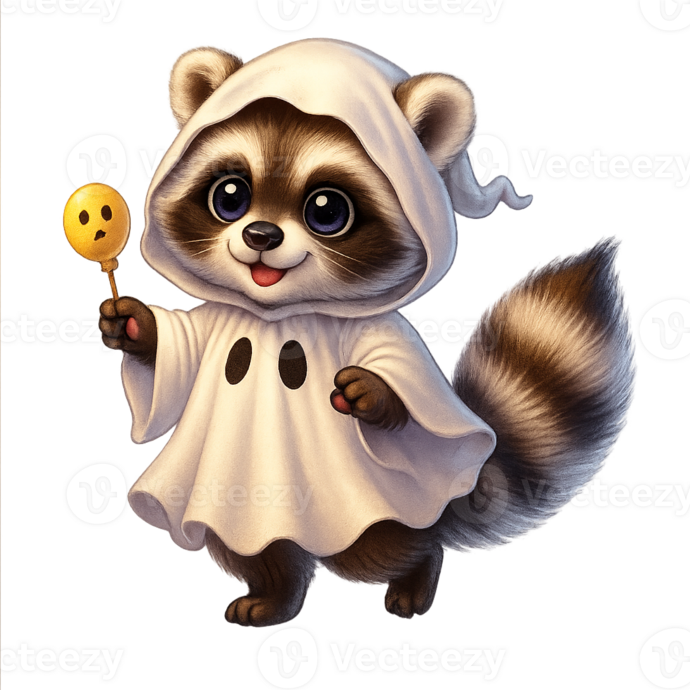 A cartoon raccoon dressed in a halloween costume png