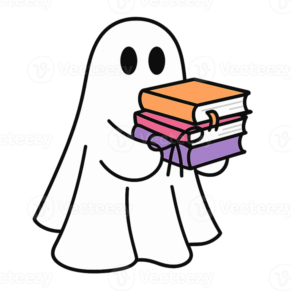 A ghost holding books in its hands png