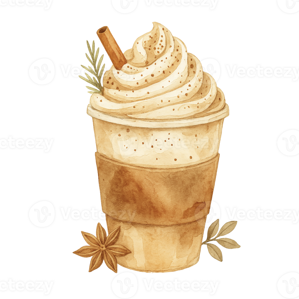 A cup of coffee with whipped cream and cinnamon png