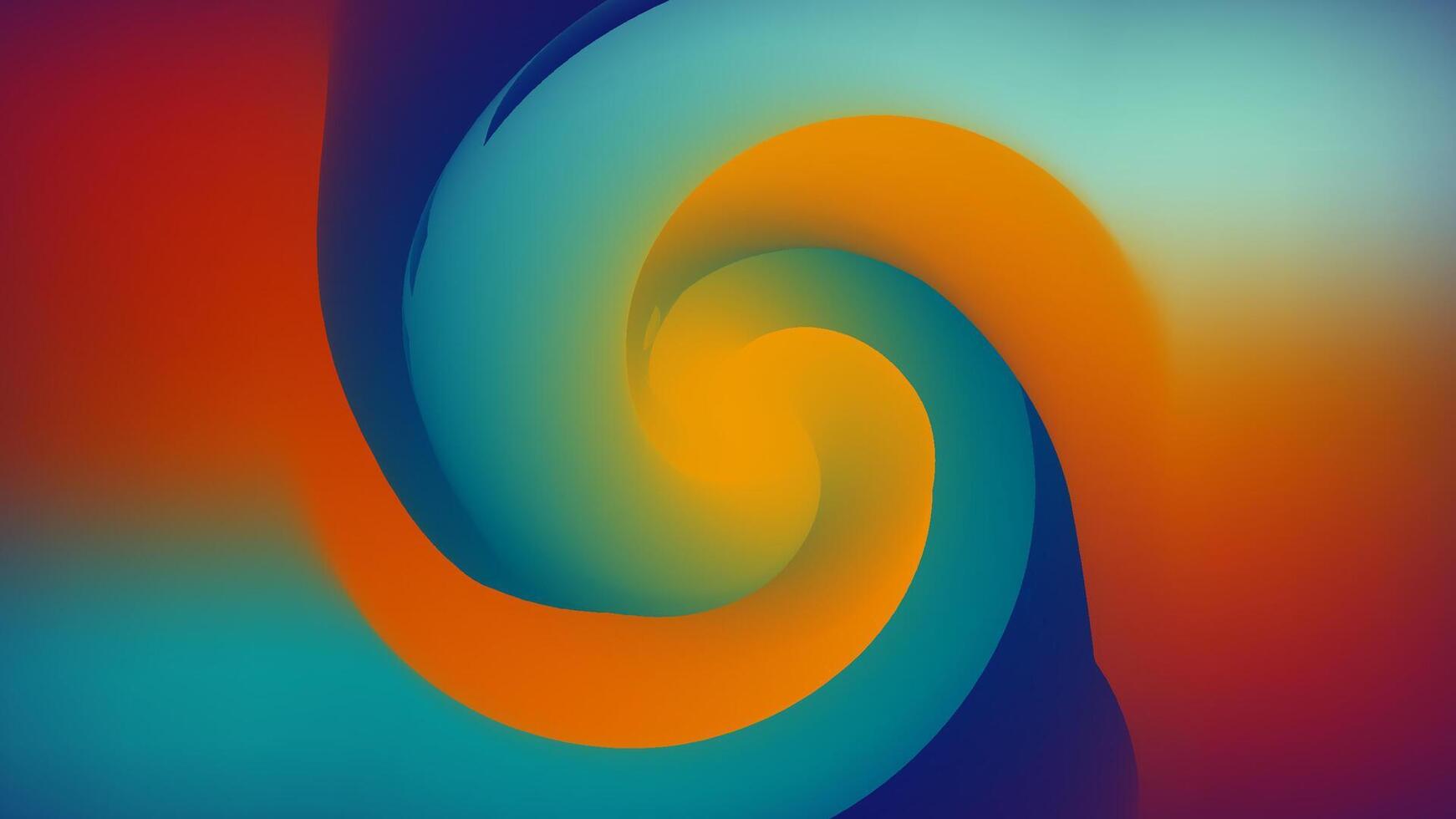 Vibrant abstract swirl with smooth color gradients blending orange, teal, blue and red tones, Ideal for digital designs, presentations or backdrops vector