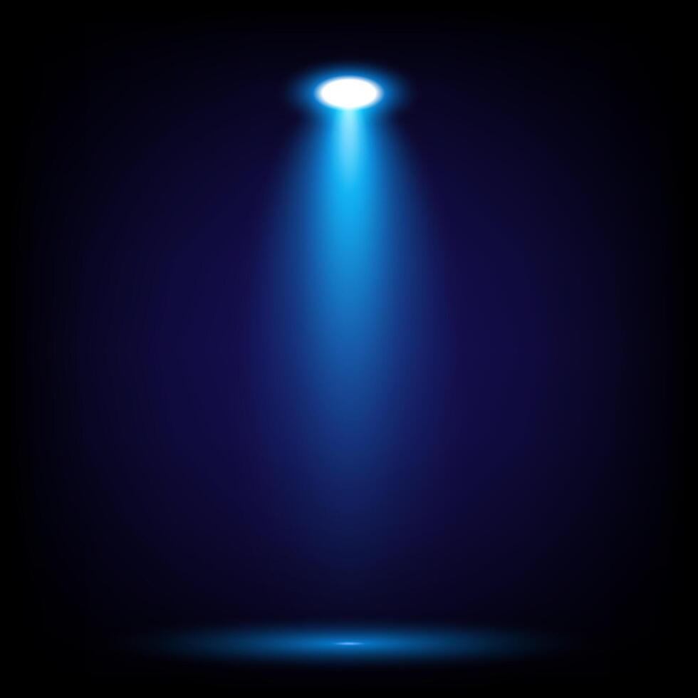 Isolated top down blue spotlight with shadow on black background vector