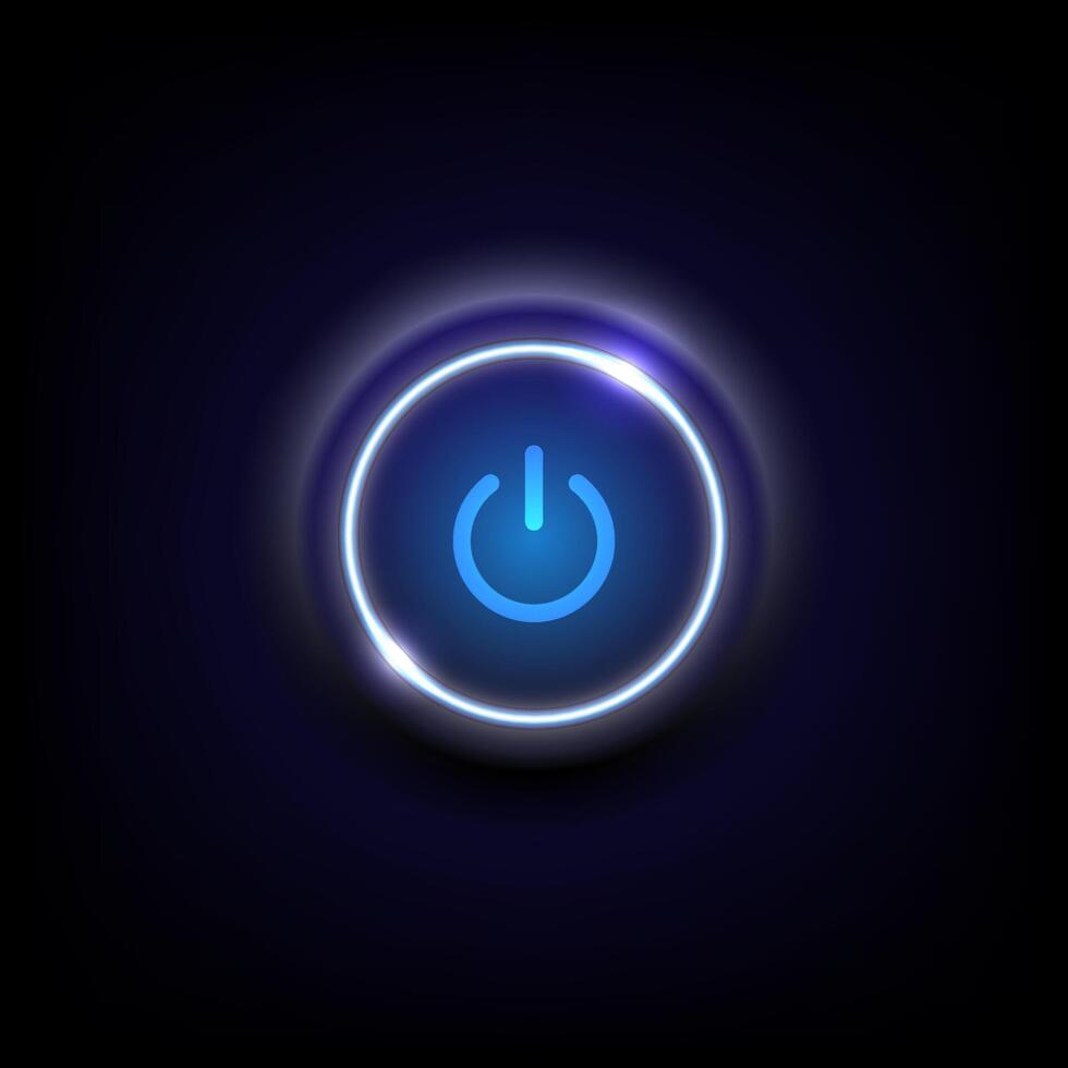 Glowing Blue Power Button on Dark Background representing energy vector