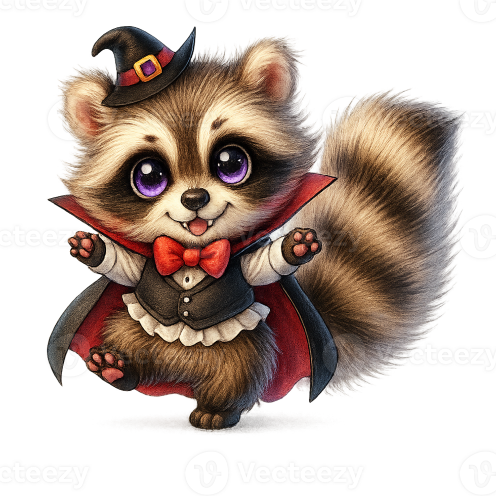 A cartoon raccoon dressed as a vampire png