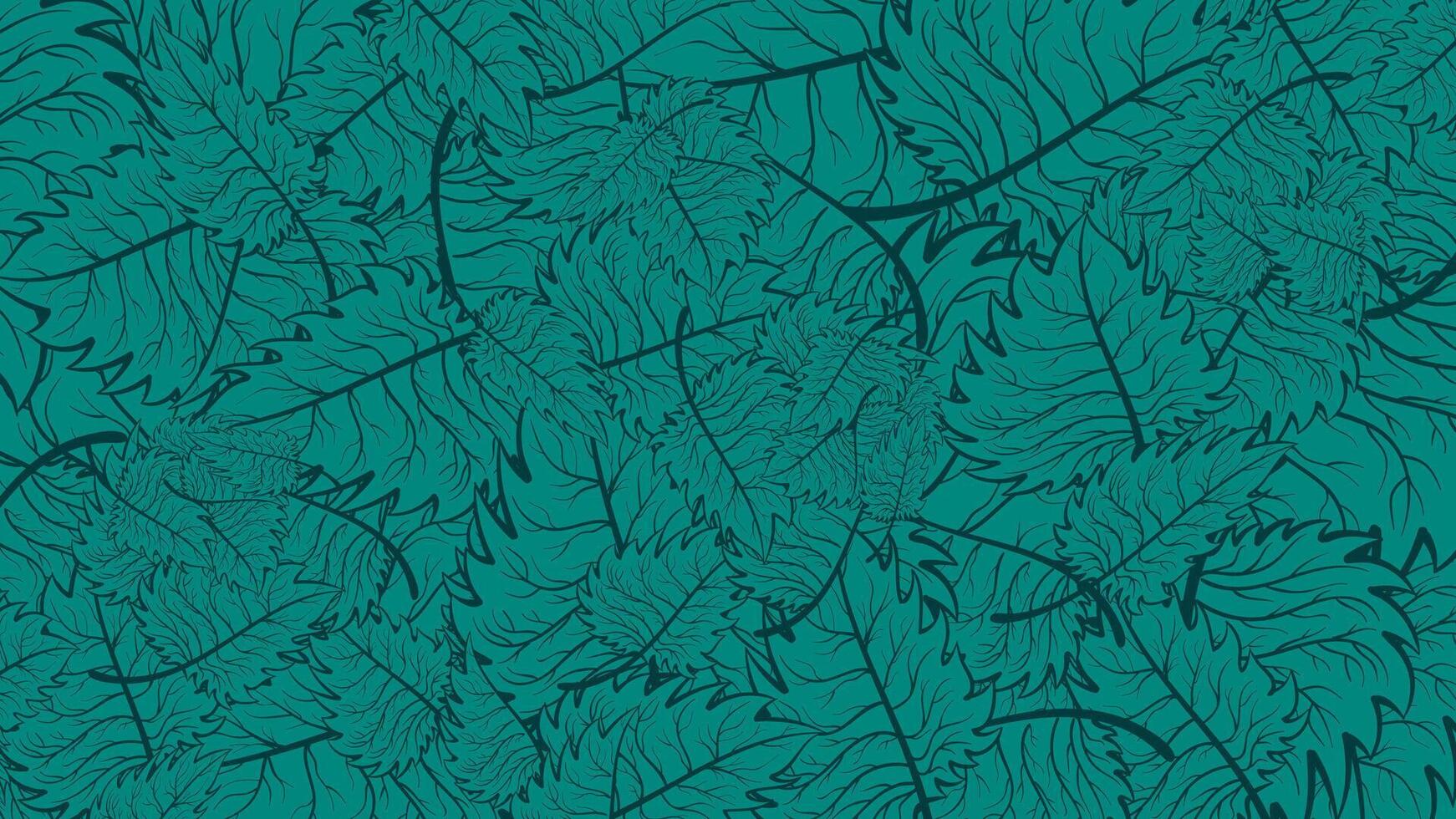 green pattern with leaves background. Hand drawn illustration. vector