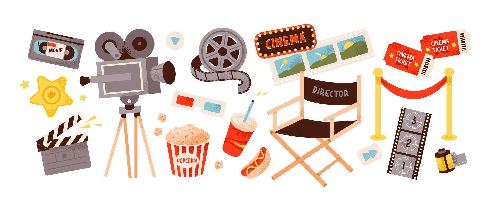 movie theater icons and equipment vector