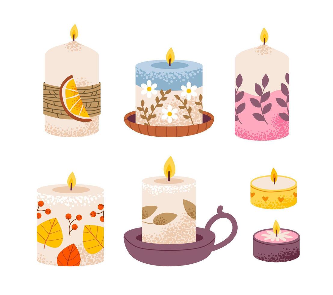 Colorful decorative candles collection vector