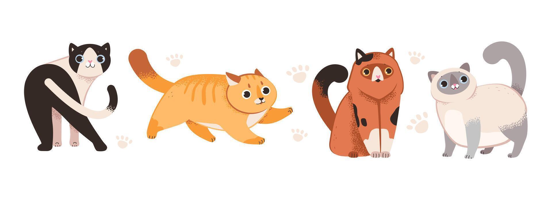 Four playful cartoon cats illustration vector