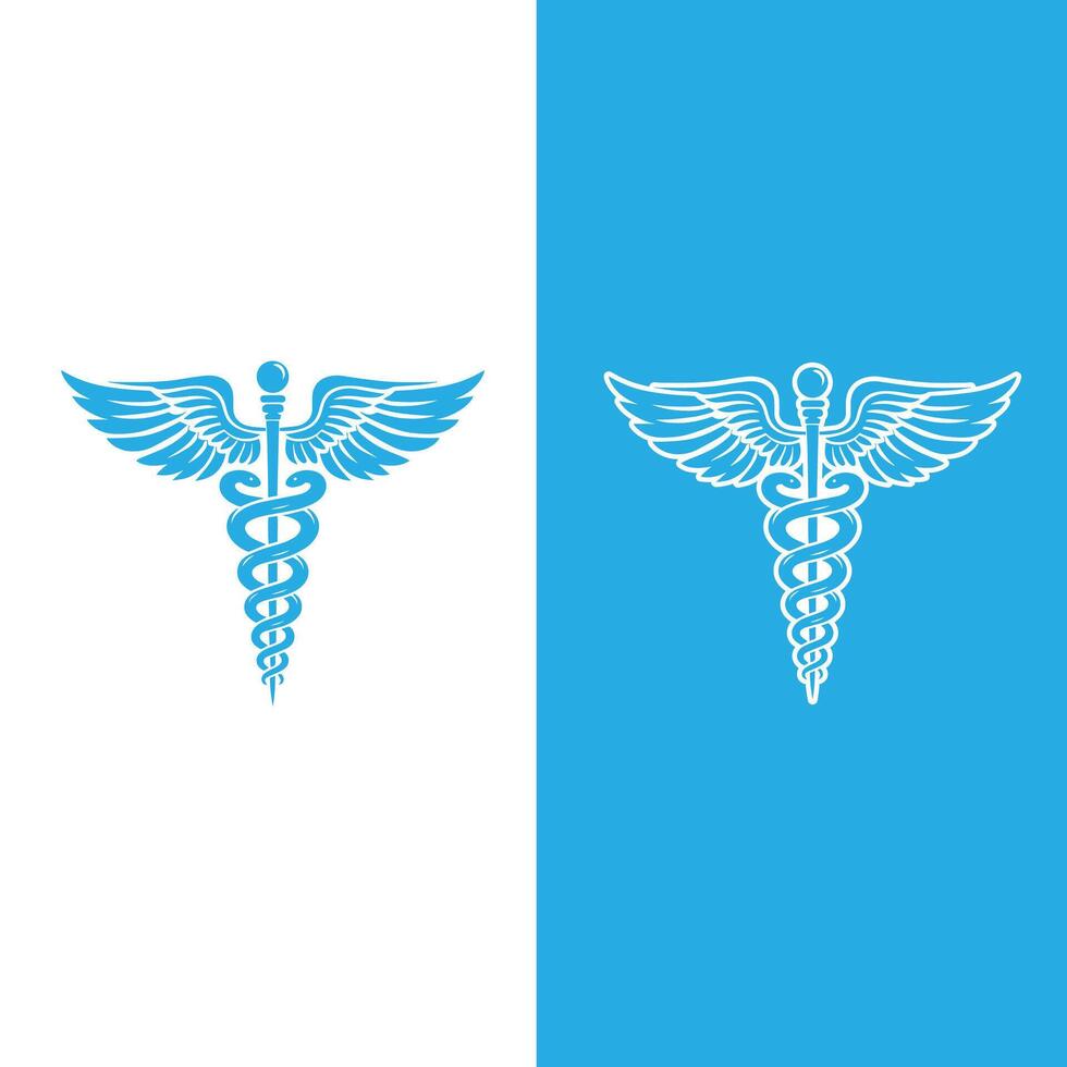 Blue Caduceus Symbol on White and Blue Background vector