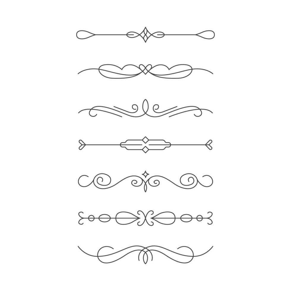 Elegant black line dividers set with flourishes and scrolls on white textured background vector
