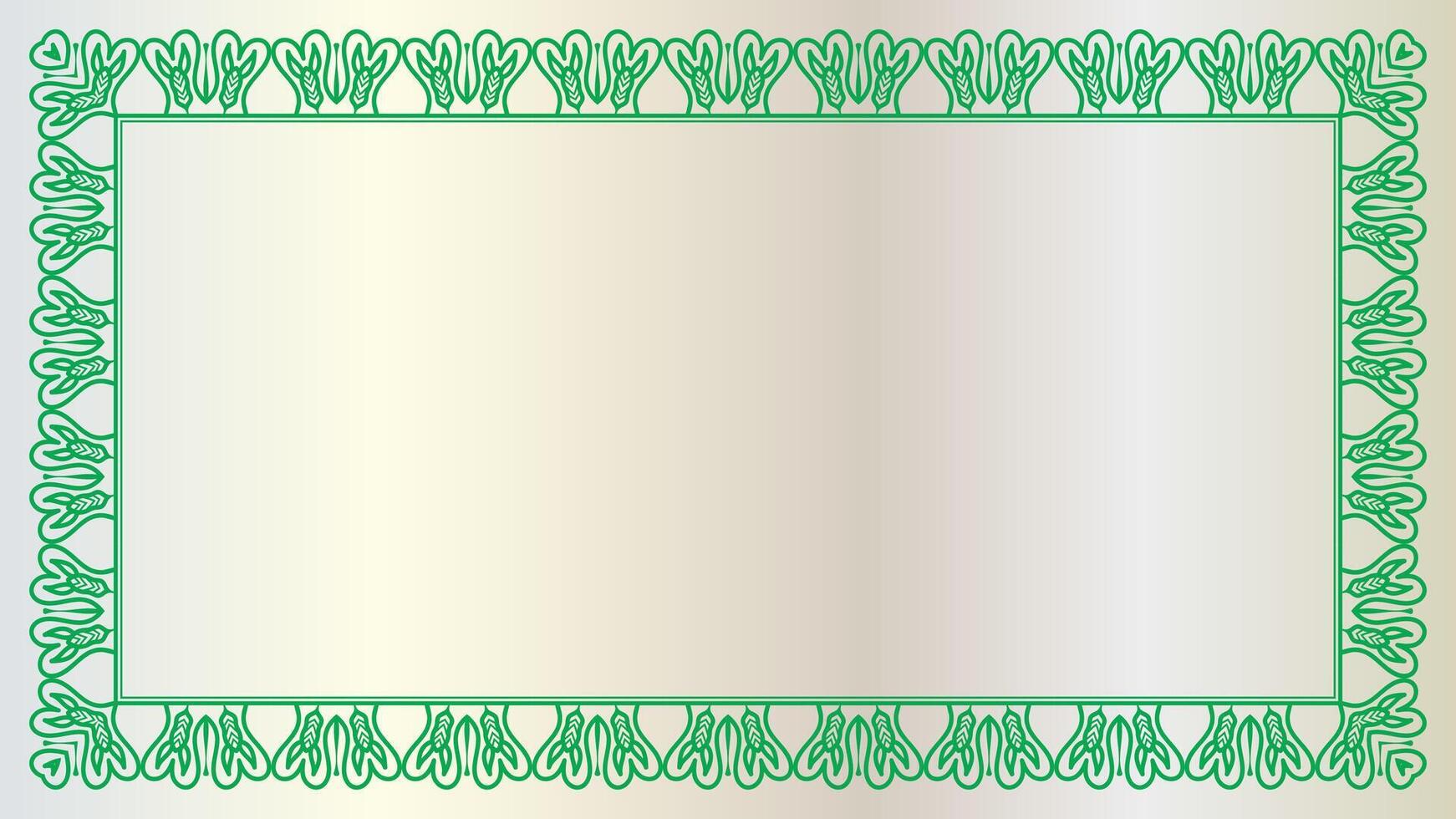 Luxury corner green rectangle certificate border pattern line photo frame islamic wedding invitation white background vector