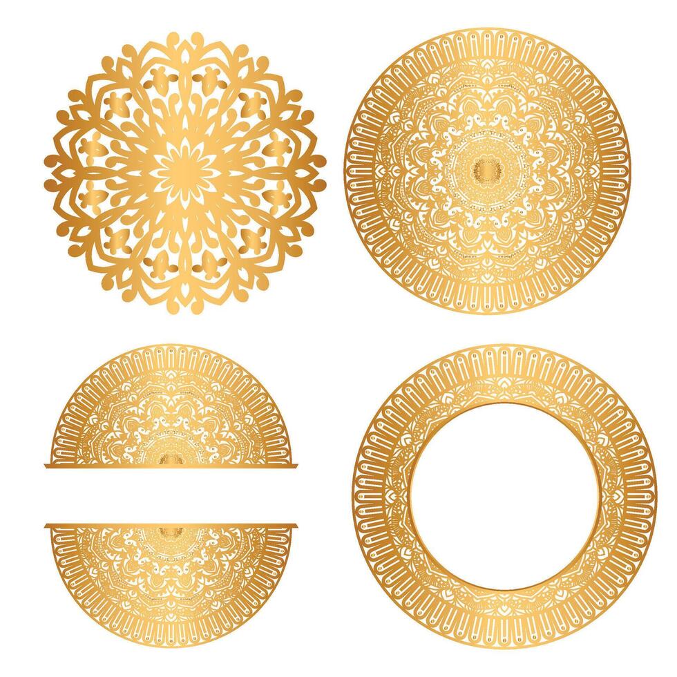 Indian flower mandala art with luxury islamic golden circle frame vintage gold circular pattern vector
