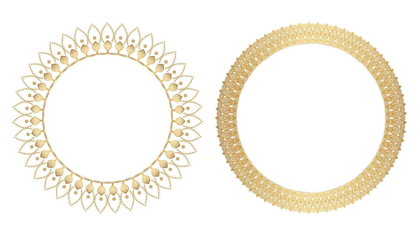 Luxury golden or gold circle frame border design with dots background vector