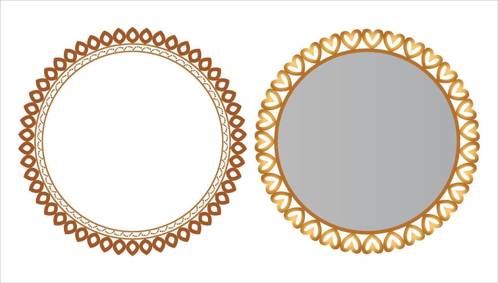 Gold twisted rope circle frame round border braided silk cord ring luxury jewelry set vector