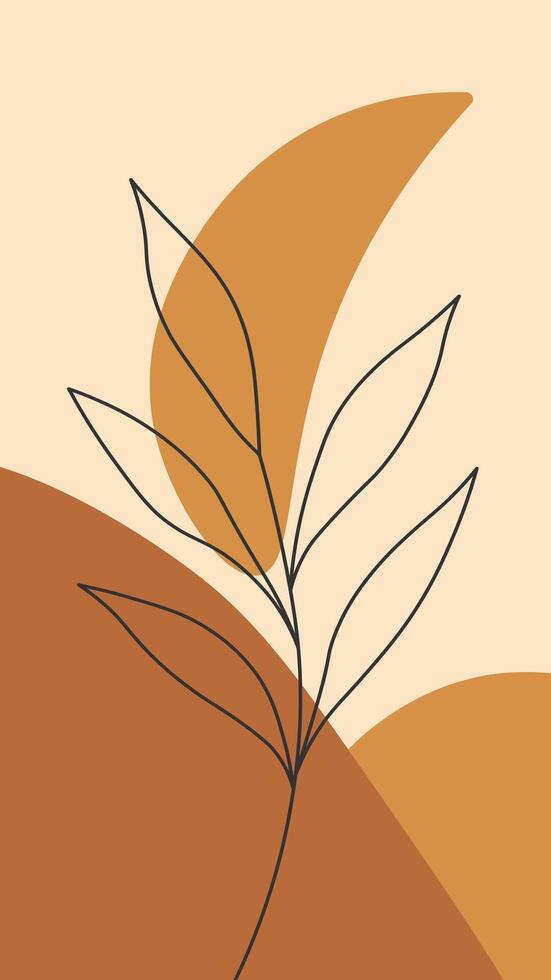 Boho line art plant with abstract shapes. Minimal botanical print. Modern nature wall decor vector