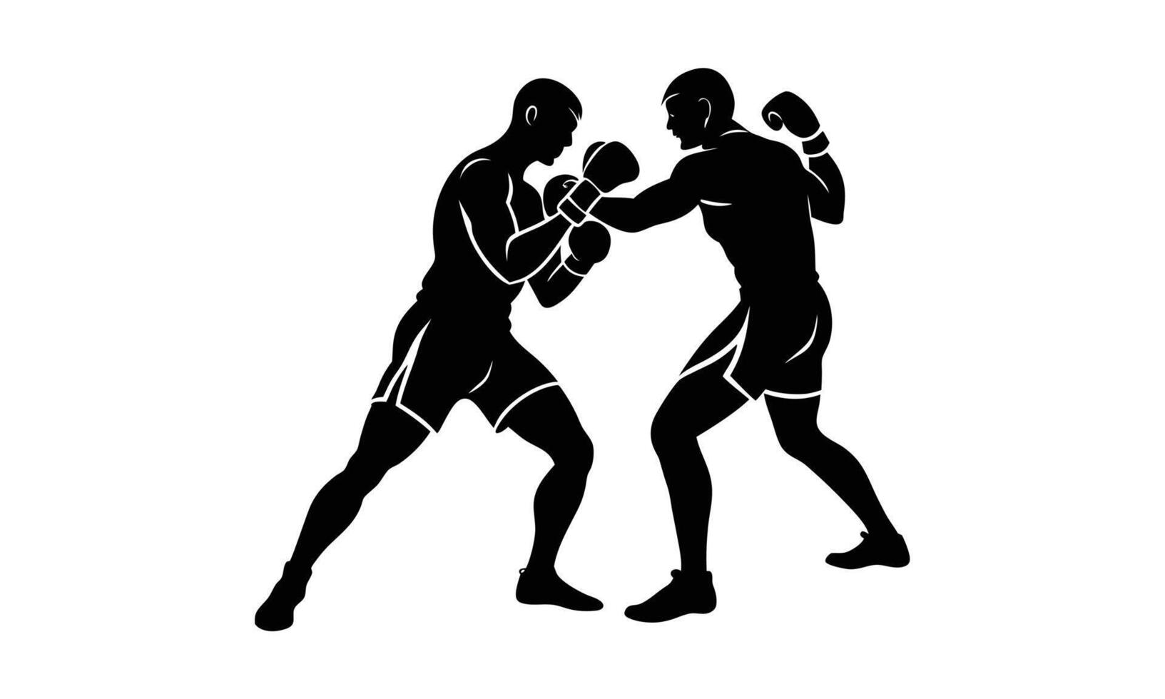 Two boxers silhouette intense boxing match vector