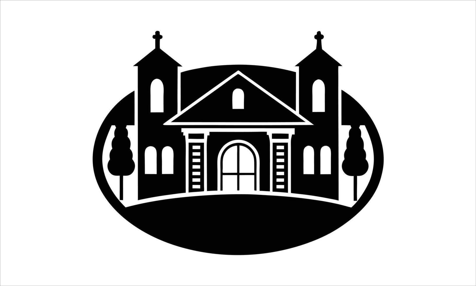 Majestic church building black and white icon vector