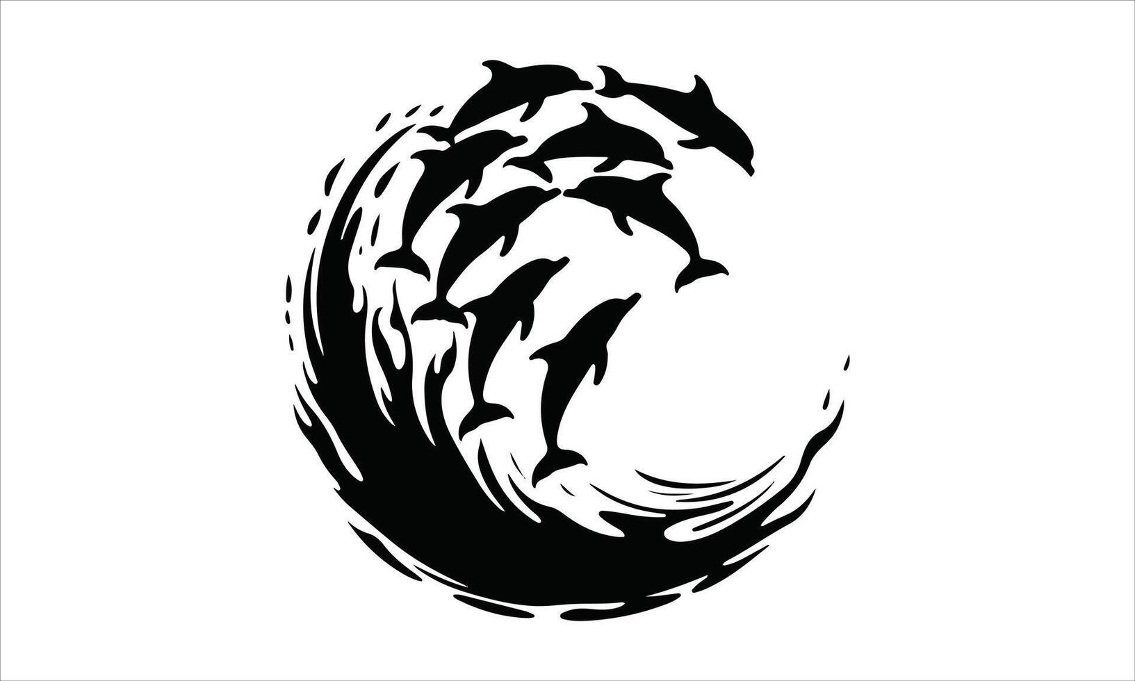 Dolphins leaping in ocean wave abstract art vector