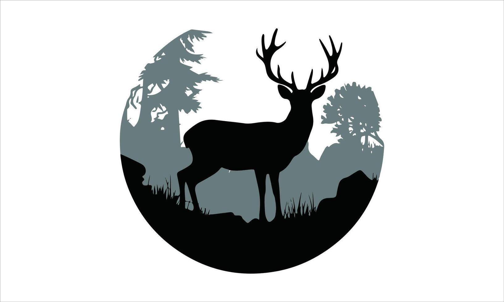 Majestic deer silhouette in serene forest landscape vector